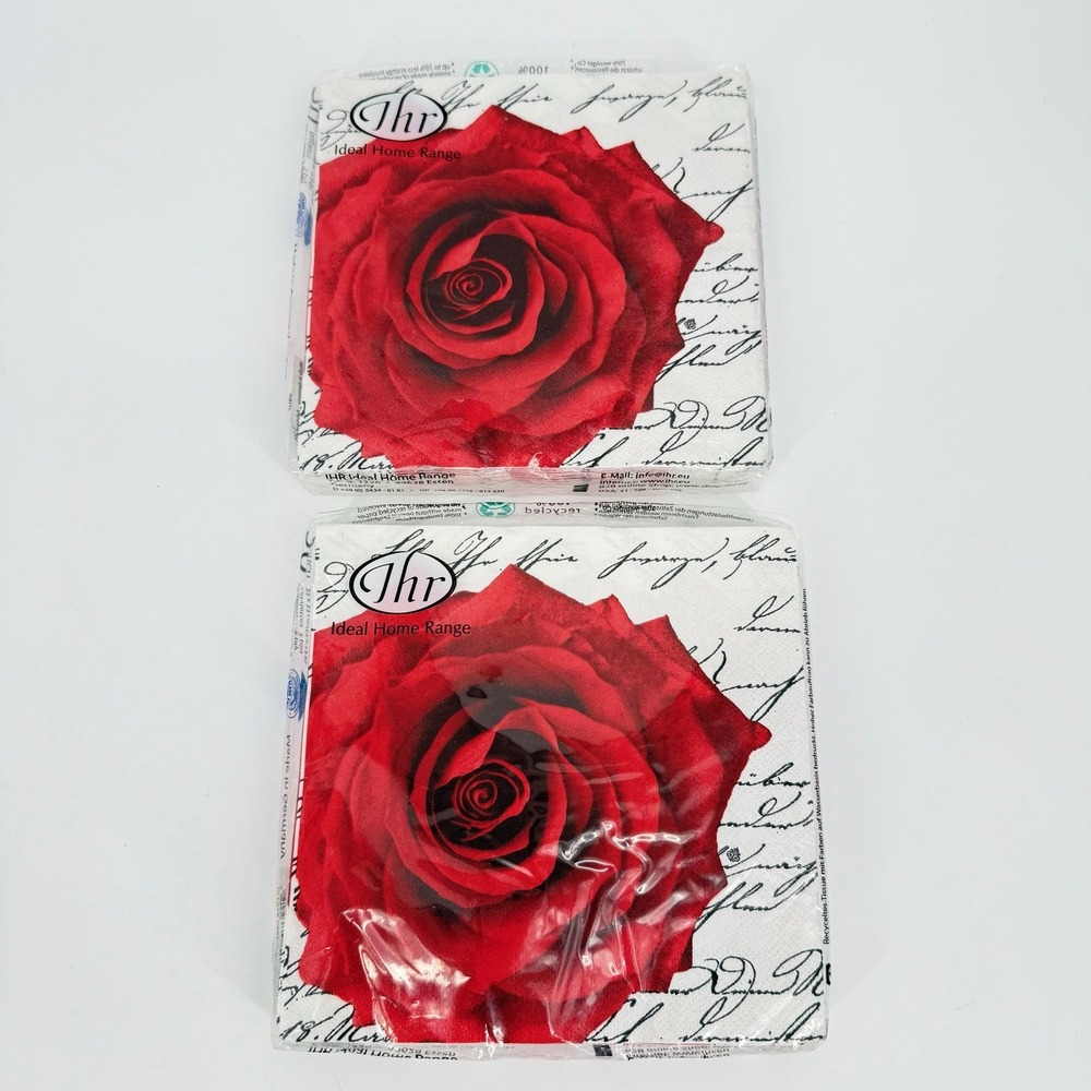 New Ideal Home Range In Love Lunch Napkins Red Rose Floral 3 ply 2-20‎ count